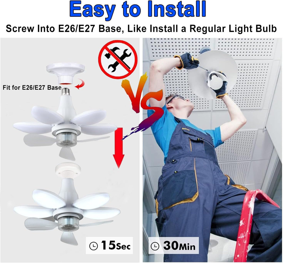 Ventilateur de Plafond Lumineux à Douille avec Télécommande - مروحة السقف الذكية 2 في 1 مع إضاءة قوية بقاعدة
