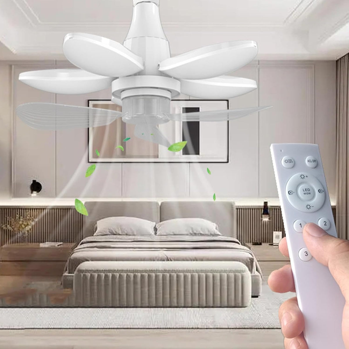 Ventilateur de Plafond Lumineux à Douille avec Télécommande - مروحة السقف الذكية 2 في 1 مع إضاءة قوية بقاعدة