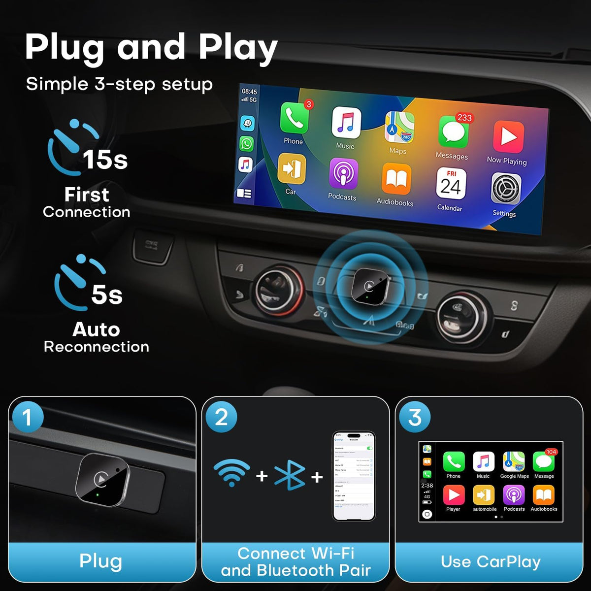 Adaptateur Sans Fil CarPlay et Android Auto pour Voitures - محول السيارة الذكي 2 في 1