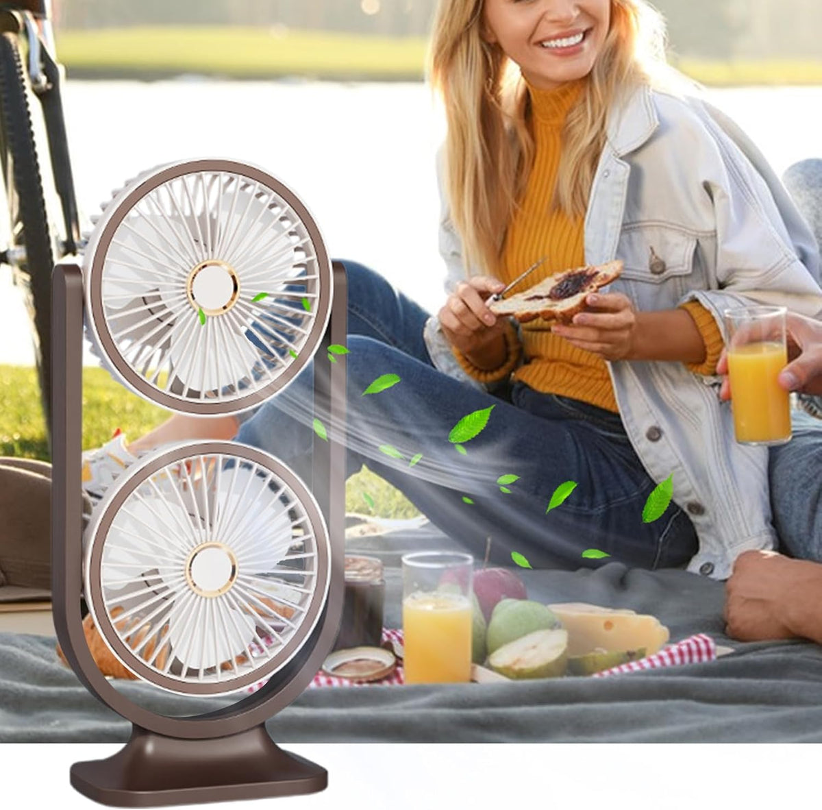 Ventilateur de Bureau Double Tête Rechargeable USB - مروحة المكتب المكتبية المزدوجة بـ 3 سرعات