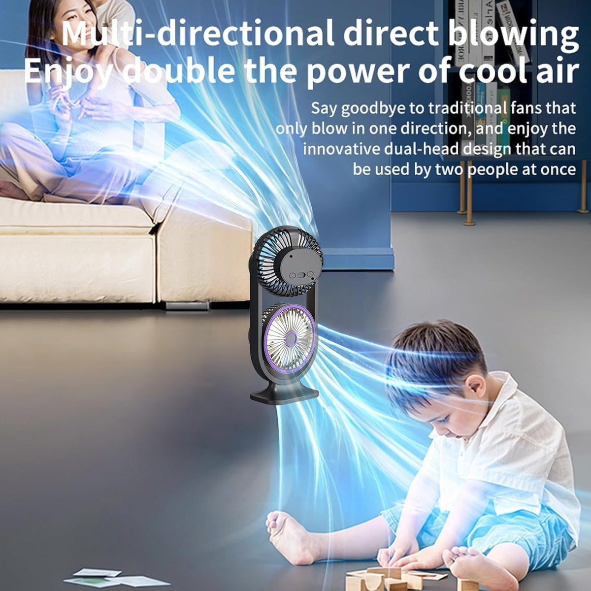 Ventilateur de Bureau Double Tête Rechargeable USB - مروحة المكتب المكتبية المزدوجة بـ 3 سرعات