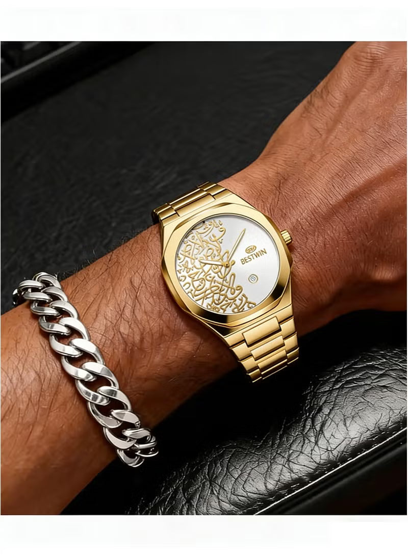 Montre Élégante avec Cadran en Calligraphie Arabe (3D Relief) - ساعة يد كلاسيكية بالخط العربي ثلاثي الأبعاد