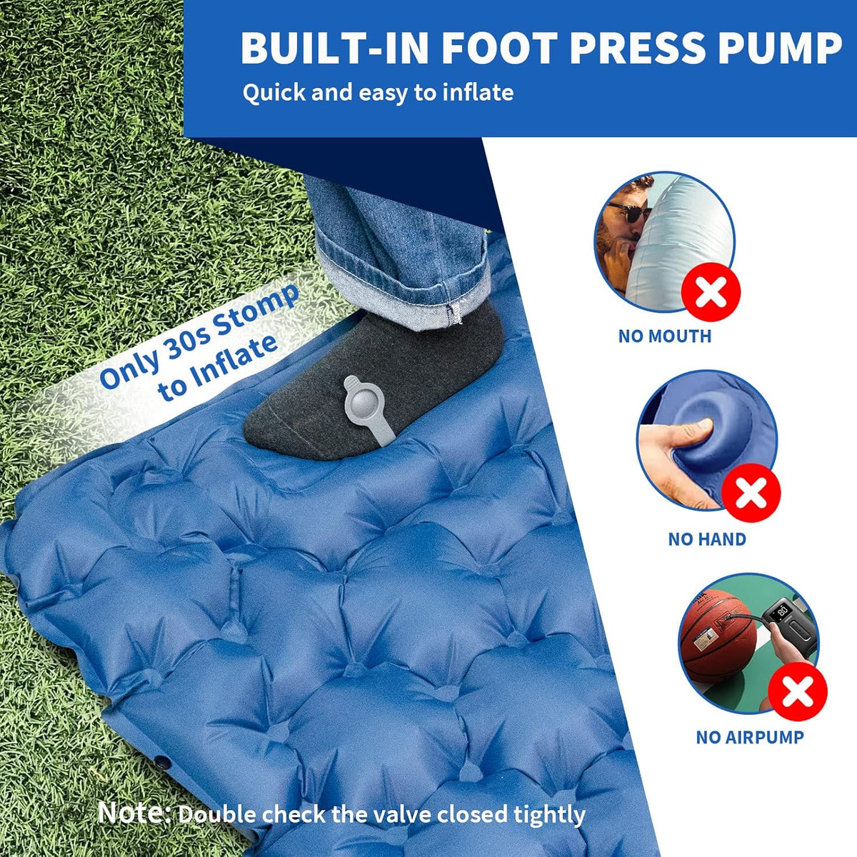 Matelas de Camping Gonflable Portable - فراش التخييم الهوائي القابل للنفخ بالقدم مع وسادة مدمجة