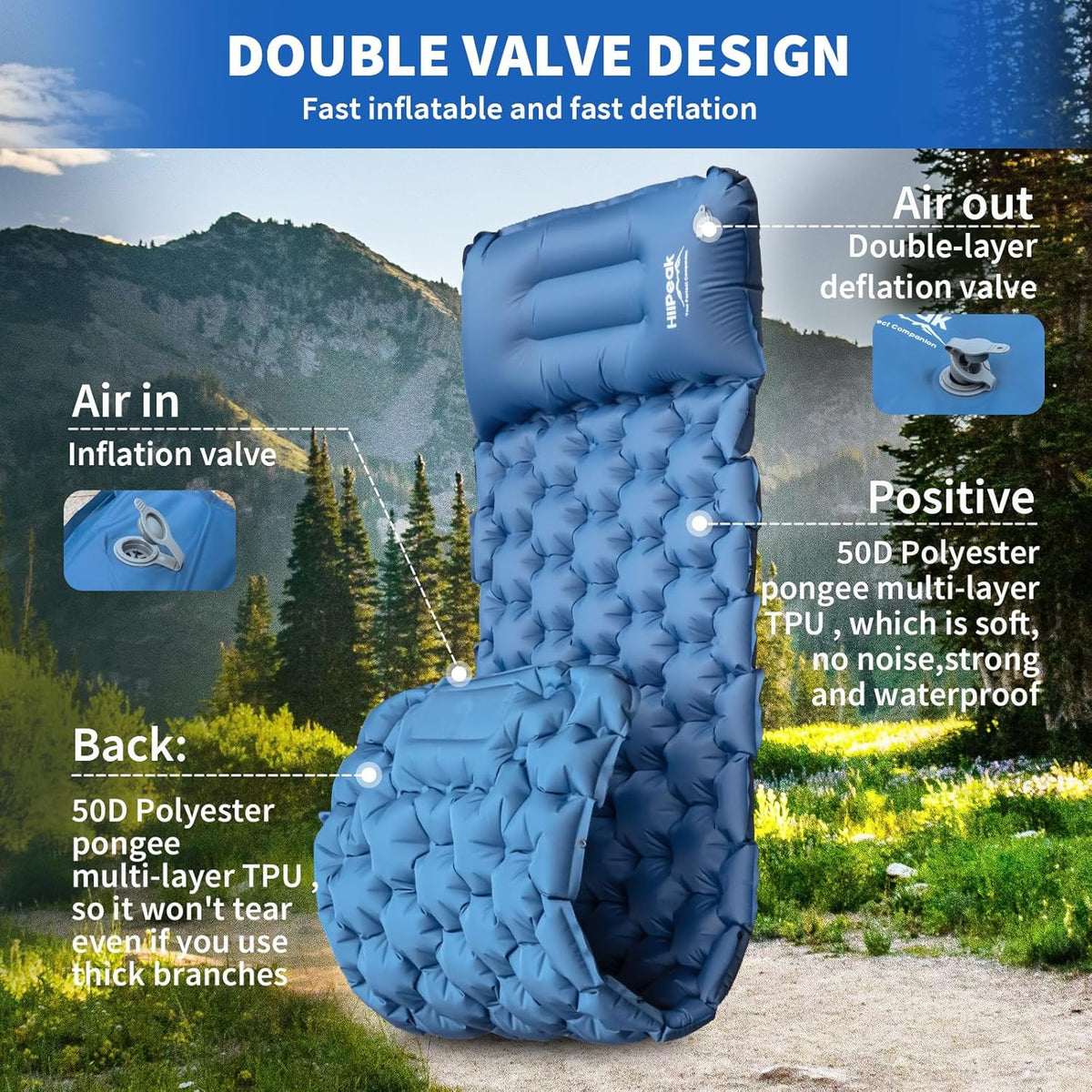 Matelas de Camping Gonflable Portable - فراش التخييم الهوائي القابل للنفخ بالقدم مع وسادة مدمجة