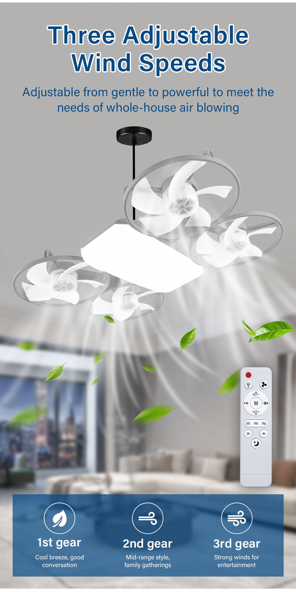 Ventilateur de Plafond Lumineux Design Drone E27 avec Télécommande - مروحة إضاءة ذكية بتصميم طائرة درون مع يد تحكم
