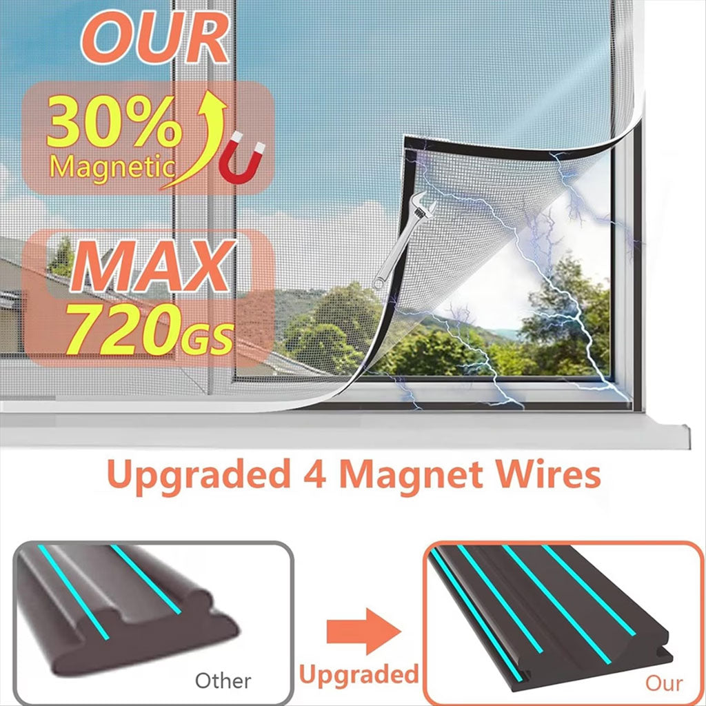 Moustiquaire Magnétique Ajustable pour Fenêtres en Maille Nano-Diamant - شبك النوافذ المغناطيسي المقاوم للتمزق والحرائق