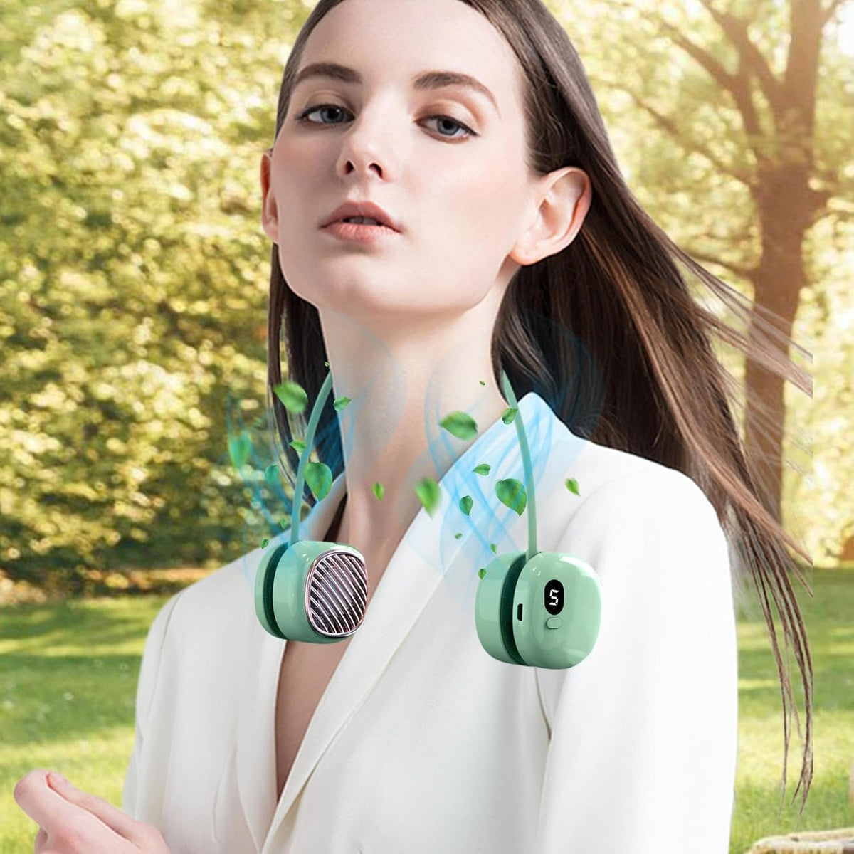Ventilateur de Cou Portable Pliable - Design Macaron Écran LED et Rechargeable USB-C - مروحة الرقبة المحمولة والذكية القابلة للطي بـ 5 سرعات وشاشة