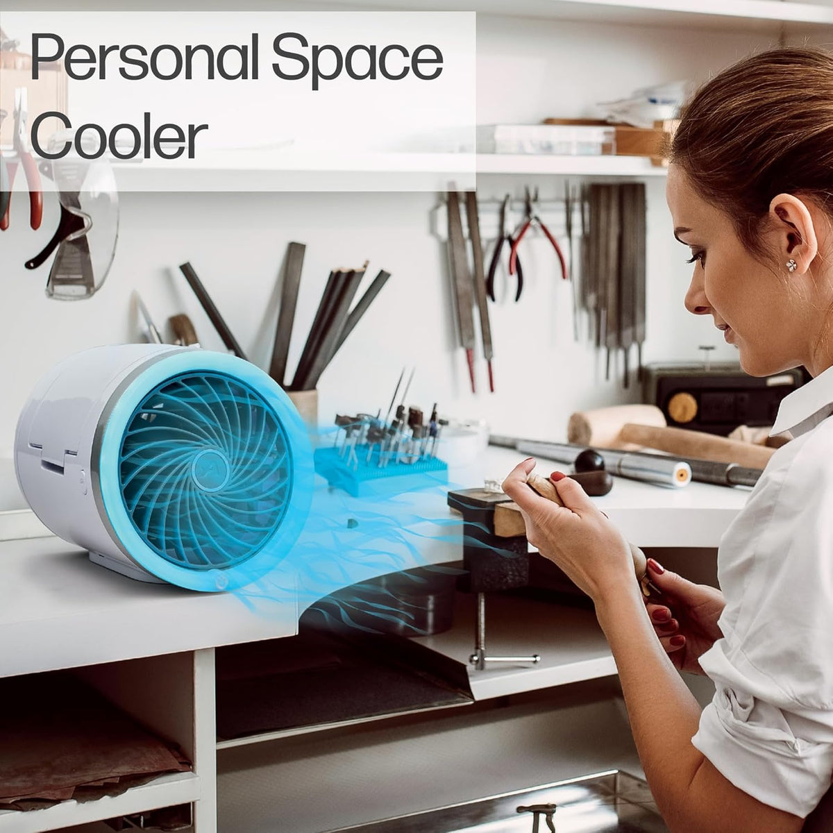 Mini Climatiseur Portable à Glace Technologie Jet Fan, 3 Vitesses et Éclairage LED - مبرد الهواء والثلج المدمج بـ 3 سرعات وإضاءة ملونة