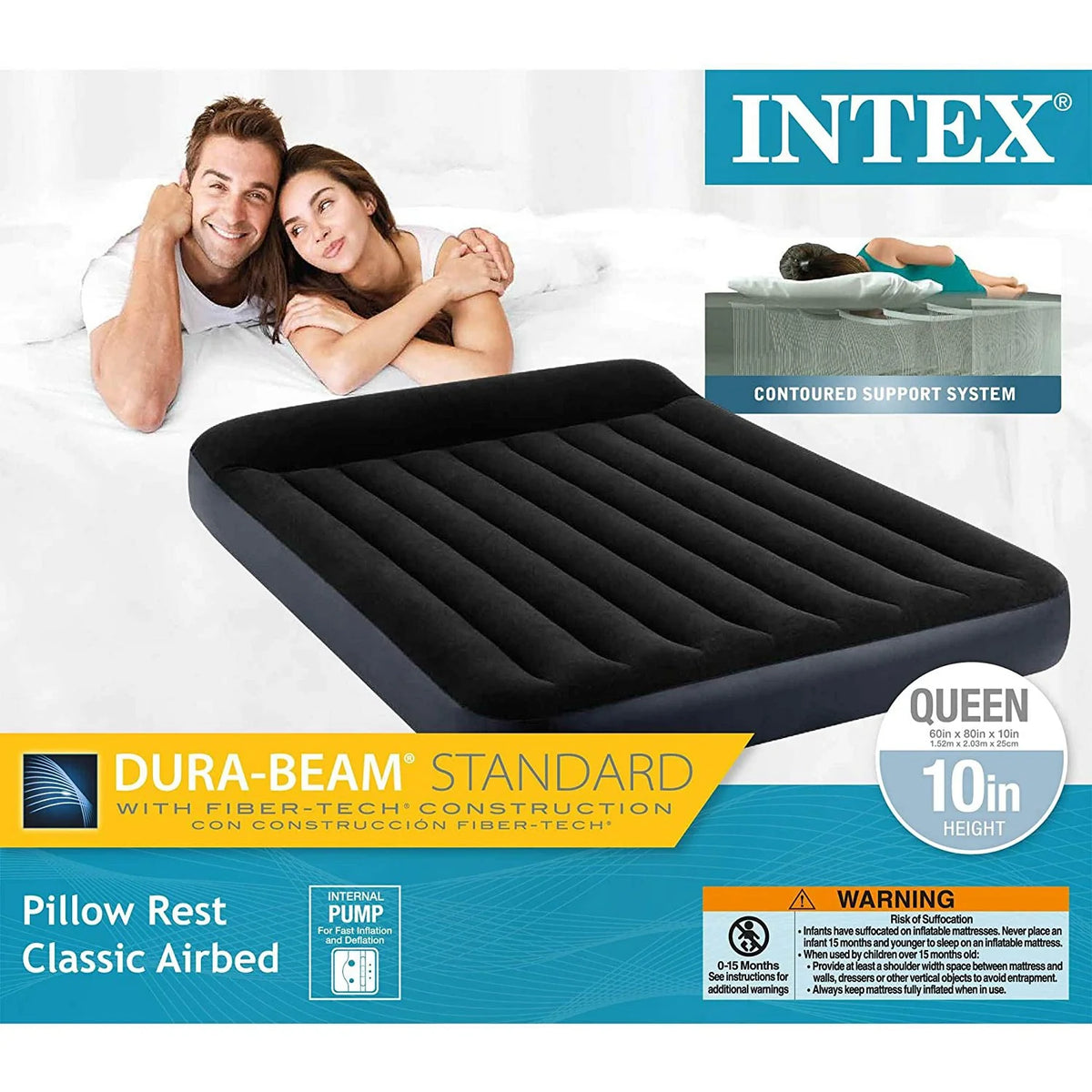 Matelas Gonflable 2 Places XXL avec Pompe Électrique USB INTEX 66129CC 203x183cm - فرشة الهواء المنفوخ لشخصين مع مضخة ذكية