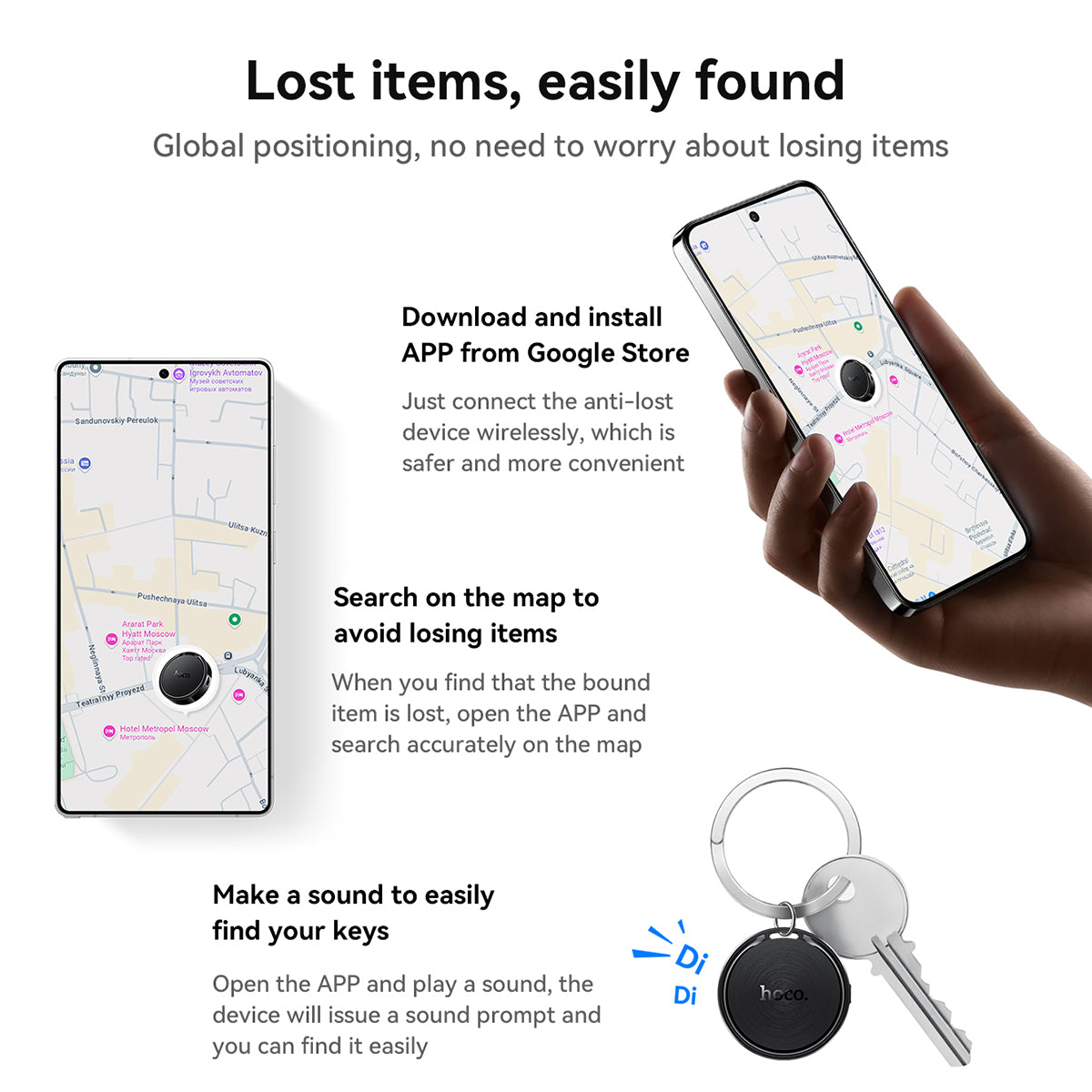 Traceur Intelligent HOCO E96A Android Localisateur Bluetooth via Réseau Google Find My Device - جهاز التتبع ومحدد المواقع الذكي لهواتف أندرويد