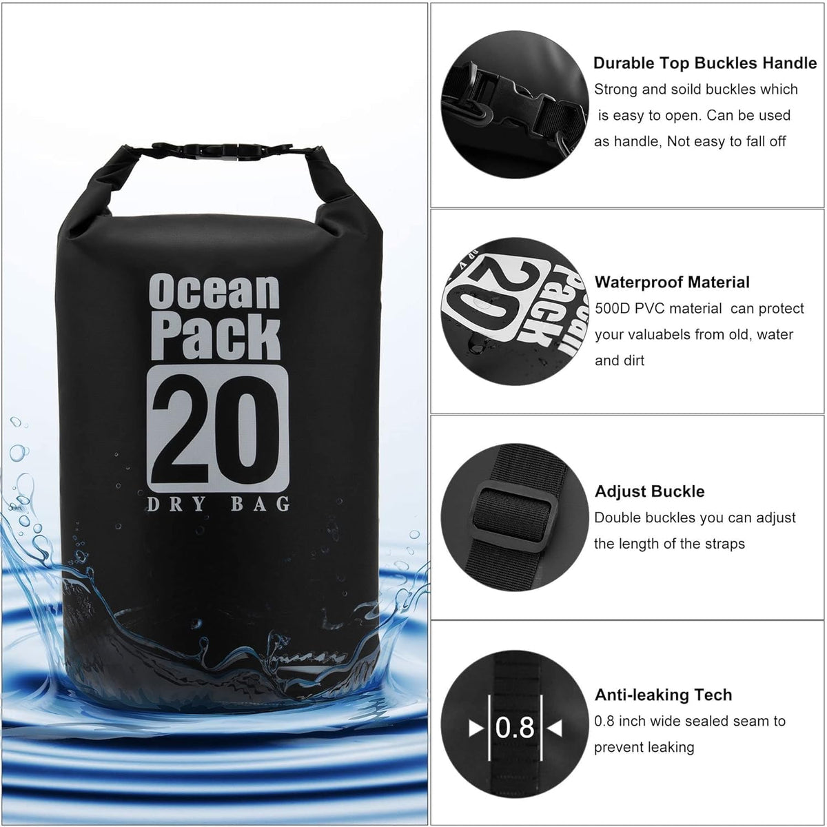 Sac Étanche Ocean Pack 20L Protection Waterproof Totale pour Kayak et Plage - حقيبة الظهر المائية المضادة للماء والتمزق أوشن باك (20 لتر)