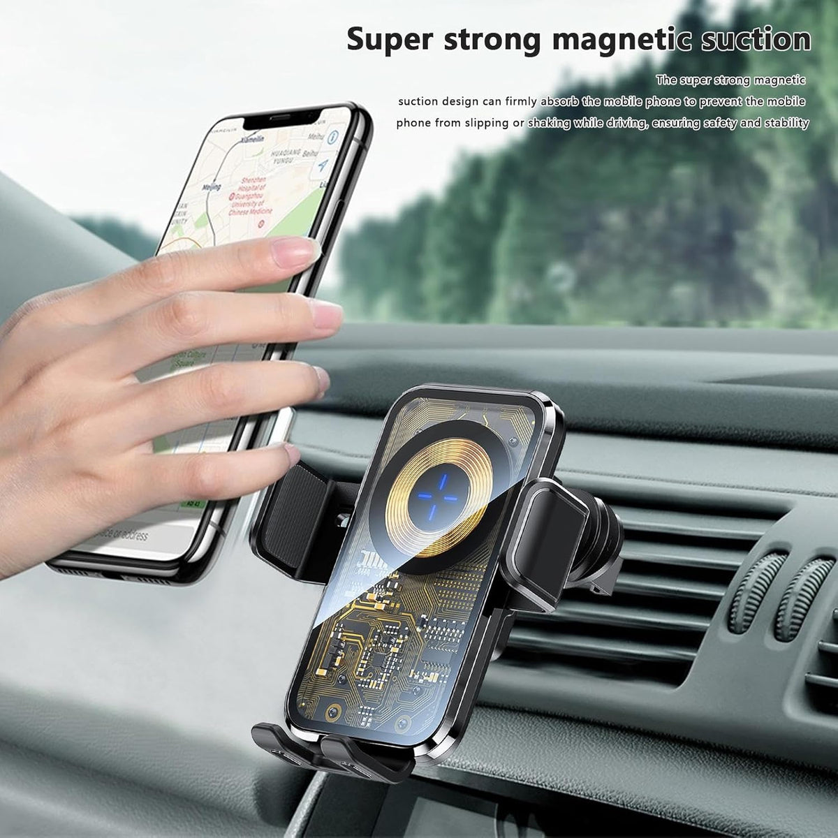 Support Auto Chargeur Sans Fil Qi 15W avec Capteur Intelligent - شاحن وحامل الهاتف اللاسلكي الذكي للسيارات