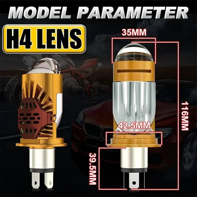 Ampoule LED H4 Moto Avec Mini Lentille Projecteur - Double Faisceau Ultra-Puissant 42W - مصباح للدراجات النارية مع عدسة قوة 42 واط