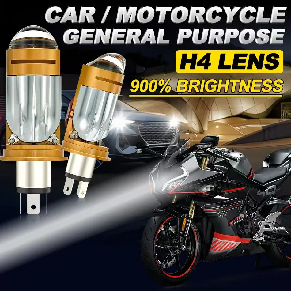 Ampoule LED H4 Moto Avec Mini Lentille Projecteur - Double Faisceau Ultra-Puissant 42W - مصباح للدراجات النارية مع عدسة قوة 42 واط
