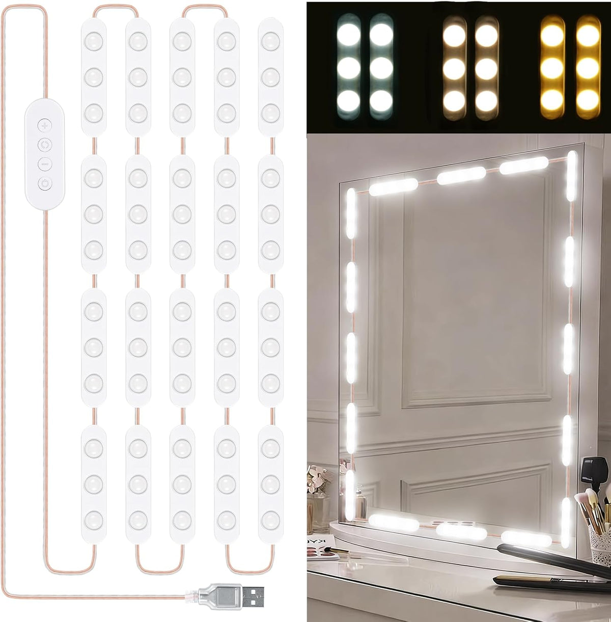 Kit d'Éclairage 10 LED pour Miroir de Maquillage Contrôle Tactile - أشرطة إضاءة مرآة الماكياج