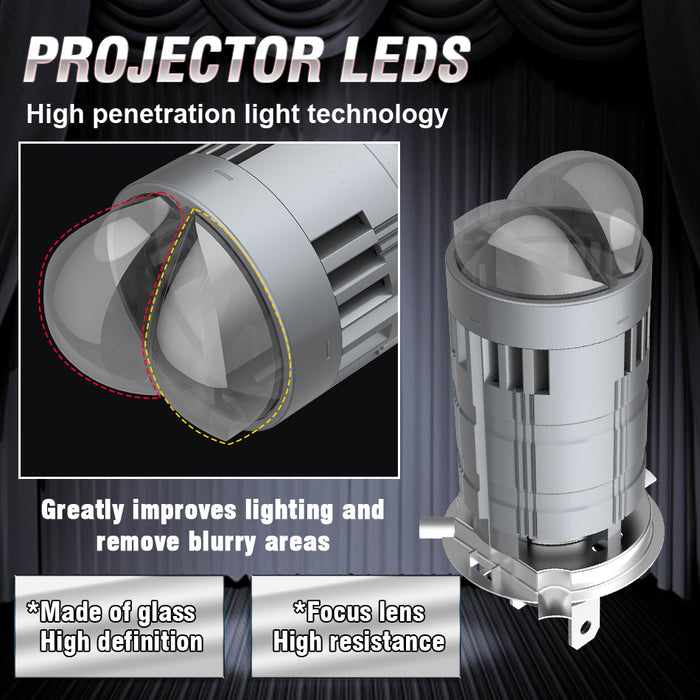 Ampoule LED H4 Pour Phare Universel Moto Technologie Double Lentille - مصباح ليد للمكابح والمصابيح الأمامية بعدسة مزدوجة مطورة