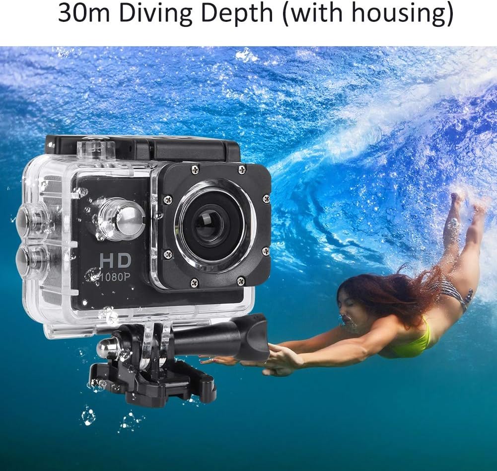 Caméra d'Action Sport Ultra HD 1080P Écran LCD Boîtier Étanche 30M Objectif Grand Angle 140° - كاميرا الحركة والرياضات الخارجية مقاومة للماء