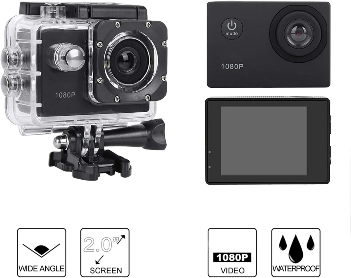 Caméra d'Action Sport Ultra HD 1080P Écran LCD Boîtier Étanche 30M Objectif Grand Angle 140° - كاميرا الحركة والرياضات الخارجية مقاومة للماء