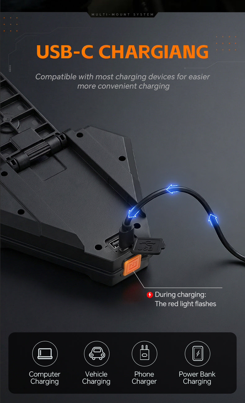 Lampe de Travail Portable pour Multi-usages Base Magnétique Rechargeable USB - مصباح محمول متعدد الوظائف بقاعدة مغناطيسية