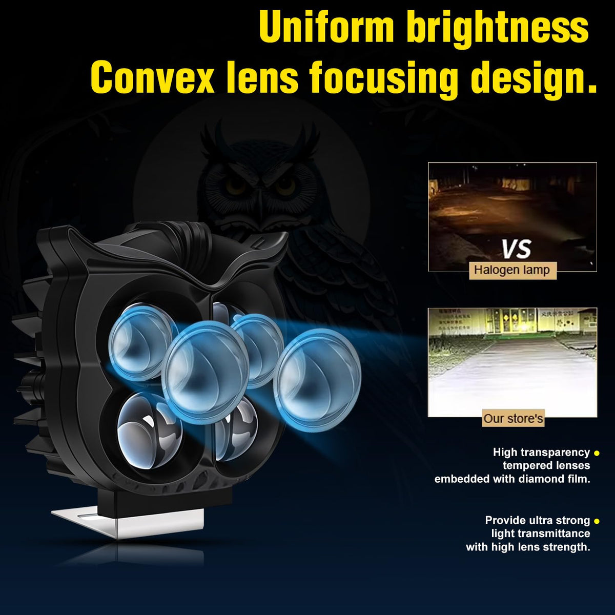 Projecteur Antibrouillard LED Forme Chouette 40W - Éclairage Jaune/Blanc ET Devil Eye Rouge - مصابيح ضباب ليد بتصميم عين البومة