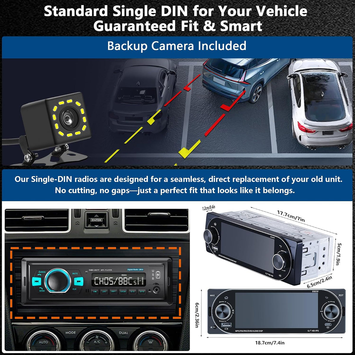 Autoradio 1Din Écran Tactile 5" IPS - Apple CarPlay et Android Auto Sans Fil Charge Rapide Type-C - راديو سيارة ذكي بشاشة لمس 5 بوصة تدعم و لاسلكيًا