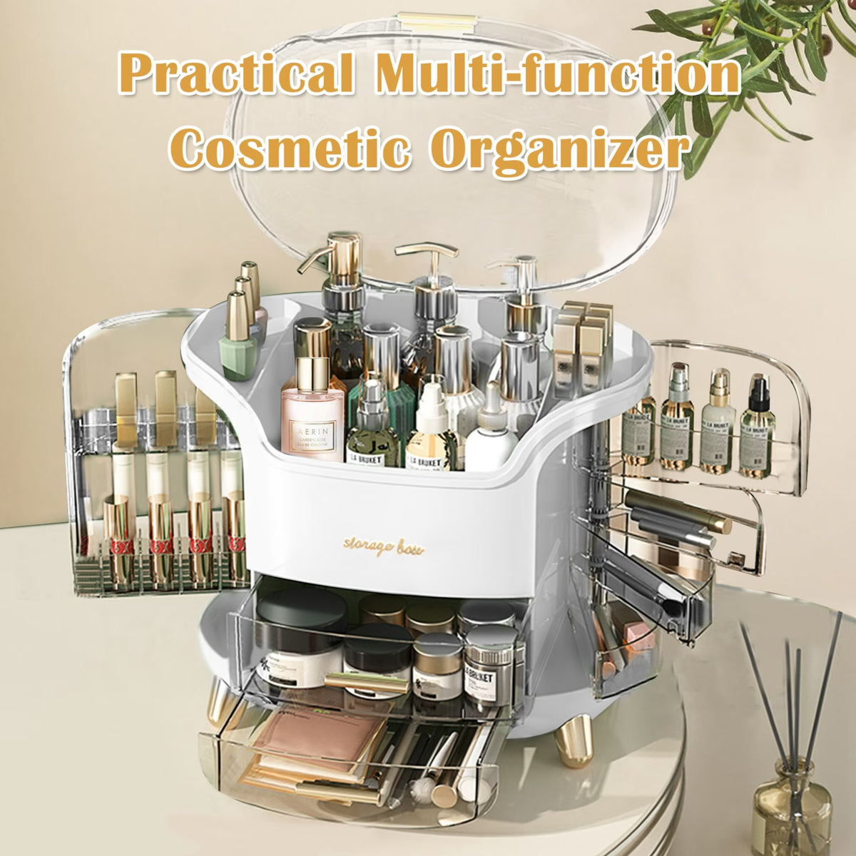 Boîte d'Organisation et Rangement de Maquillage Grande Capacité - منظم وصندوق أدراج للمكياج والمستحضرات بتصميم شفاف وعصري