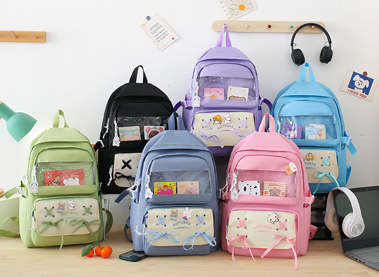 Sac à Dos Multifonctionnel Kawaii Grand Volume Imperméable et Résistant 5Pcs Vert SACKDS11VR - حقيبة ظهر بعدة قطع بتصميم كاوايي