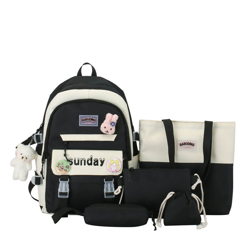 Sac à Dos Multifonctionnel Kawaii Grand Volume Imperméable et Résistant 5Pcs Noir SACKDS14N - حقيبة ظهر بعدة قطع بتصميم كاوايي