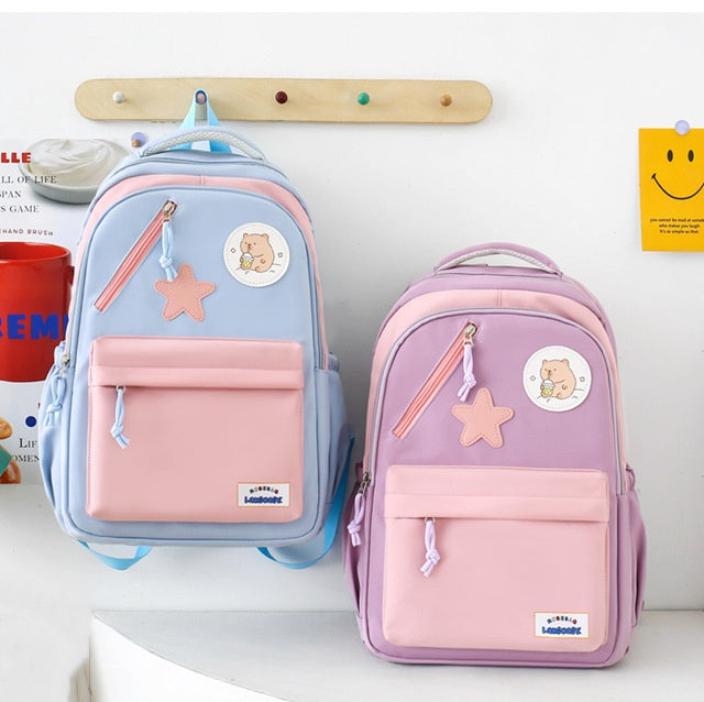 Sac à Dos Multifonctionnel Kawaii Grand Volume Imperméable et Résistant 4Pcs Bleu et Rose SACKDS02BRS - حقيبة ظهر بعدة قطع بتصميم كاوايي