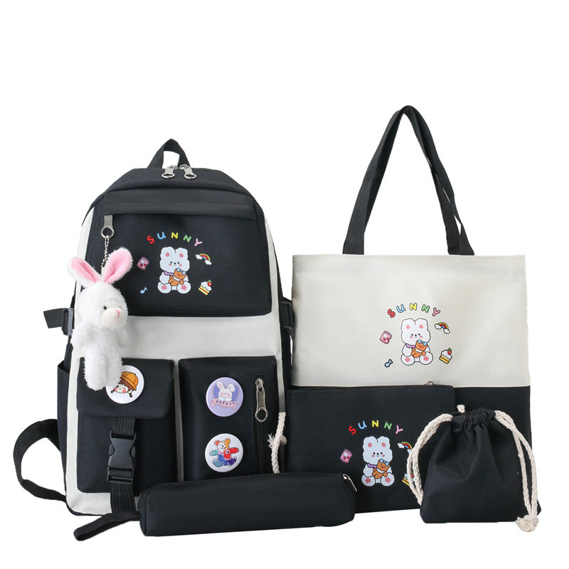 Sac à Dos Multifonctionnel Kawaii Grand Volume Imperméable et Résistant 5Pcs Noir SACKDS15N - حقيبة ظهر بعدة قطع بتصميم كاوايي