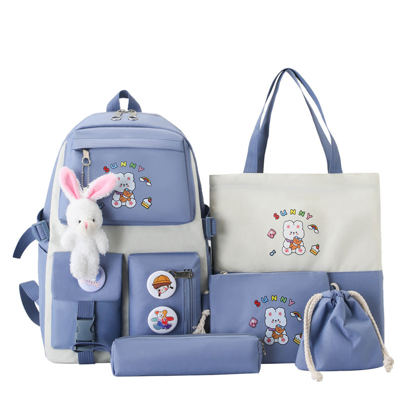 Sac à Dos Multifonctionnel Kawaii Grand Volume Imperméable et Résistant 5Pcs Bleu SACKDS15BL - حقيبة ظهر بعدة قطع بتصميم كاوايي