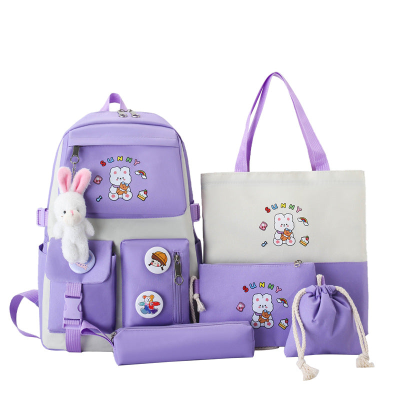 Sac à Dos Multifonctionnel Kawaii Grand Volume Imperméable et Résistant 5Pcs Mauve SACKDS15MV - حقيبة ظهر بعدة قطع بتصميم كاوايي