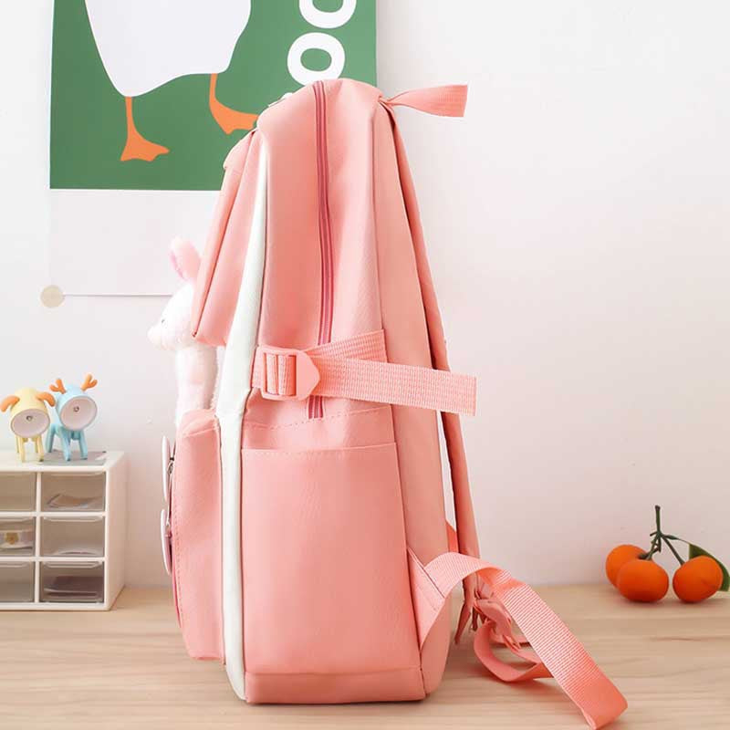 Sac à Dos Multifonctionnel Kawaii Grand Volume Imperméable et Résistant 5Pcs Rose SACKDS15RS - حقيبة ظهر بعدة قطع بتصميم كاوايي
