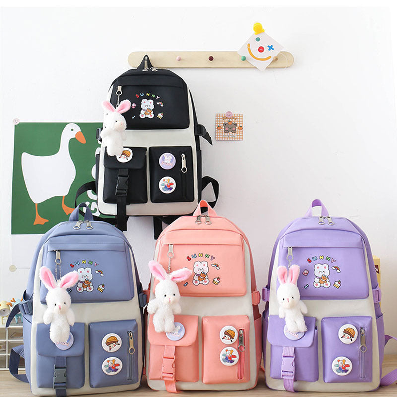 Sac à Dos Multifonctionnel Kawaii Grand Volume Imperméable et Résistant 5Pcs Rose SACKDS15RS - حقيبة ظهر بعدة قطع بتصميم كاوايي