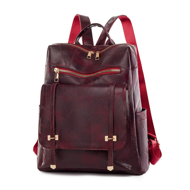Sac à dos rétro en cuir synthétique pour femme Grenat - حقيبة ظهر نسائية من الجلد
