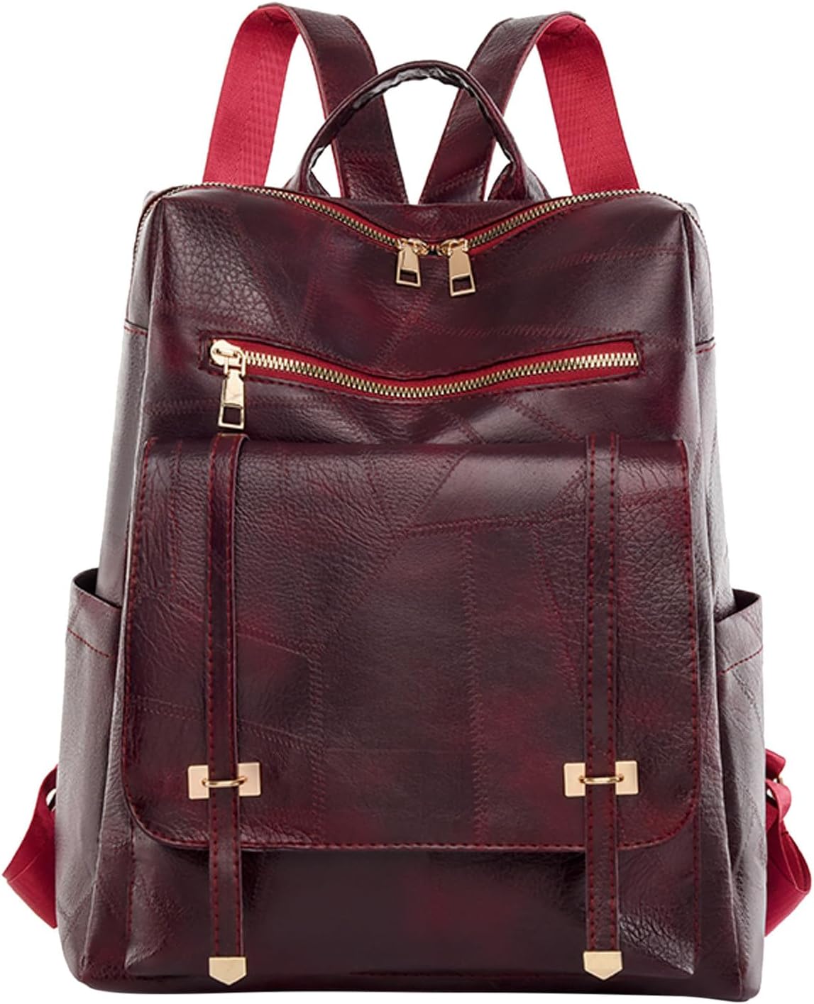 Sac à dos rétro en cuir synthétique pour femme Grenat - حقيبة ظهر نسائية من الجلد