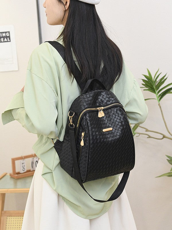 Sac à Dos Femme en Cuir Tressé Élégant avec Ceinture D'Épaule Convertible - حقيبة ظهر جلدية للنساء بتصميم فاخر