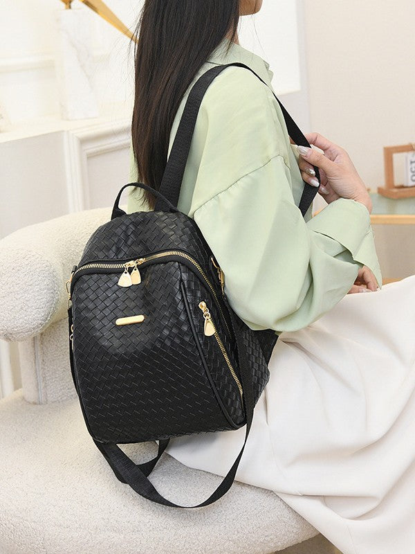 Sac à Dos Femme en Cuir Tressé Élégant avec Ceinture D'Épaule Convertible - حقيبة ظهر جلدية للنساء بتصميم فاخر