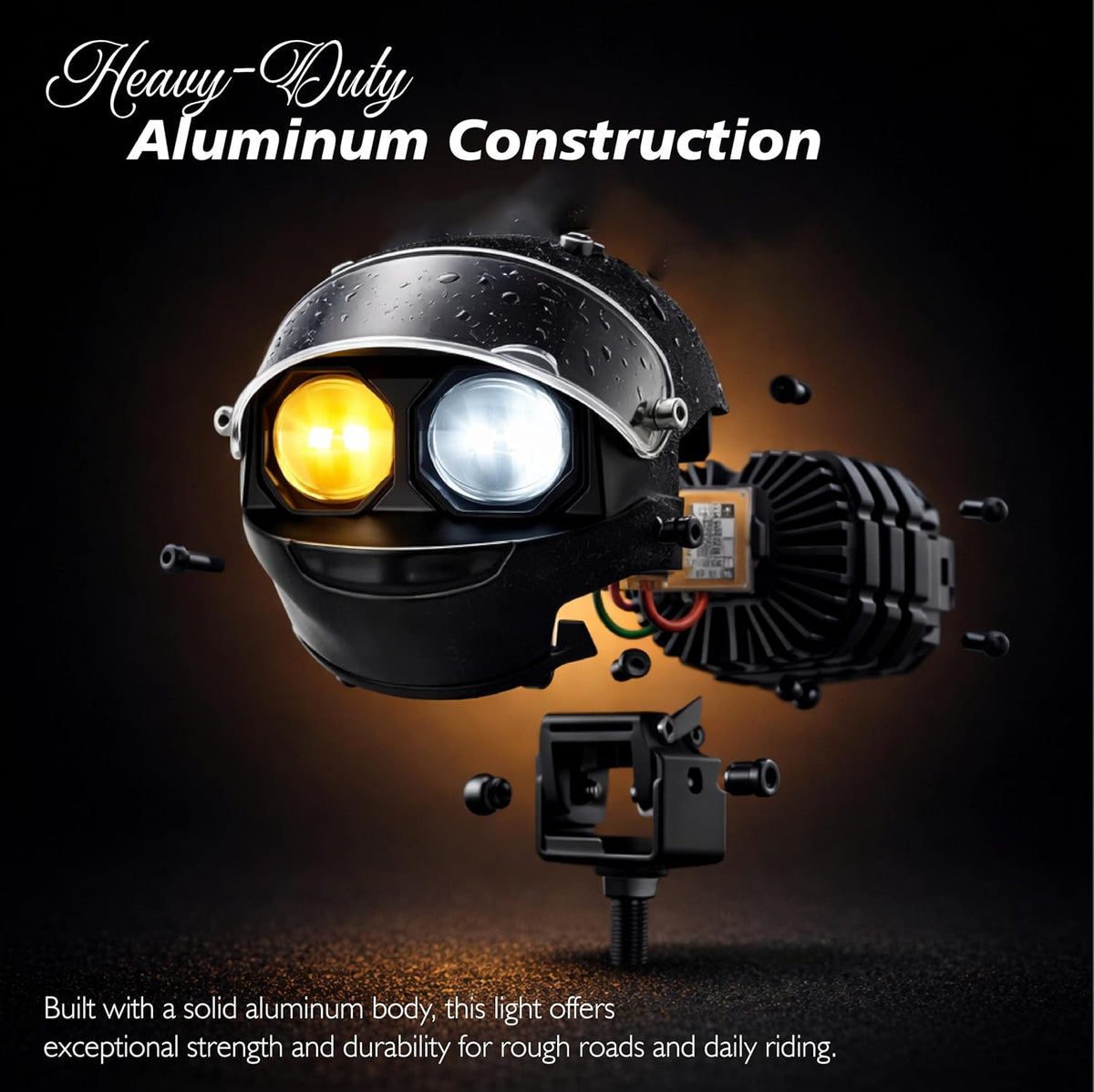 Projecteur LED Auxiliaire pour Moto et Scooter Double Couleur Blanc et Jaune Helmet Design 1Pcs - كشاف إضاءة لدراجات النارية بتصميم خوذة وإضاءة مزدوجة