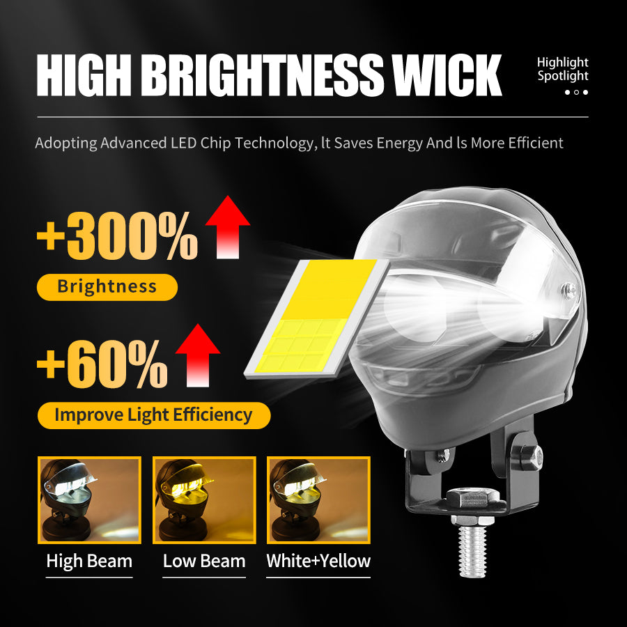 Projecteur LED Auxiliaire pour Moto et Scooter Double Couleur Blanc et Jaune Helmet Design 1Pcs - كشاف إضاءة لدراجات النارية بتصميم خوذة وإضاءة مزدوجة