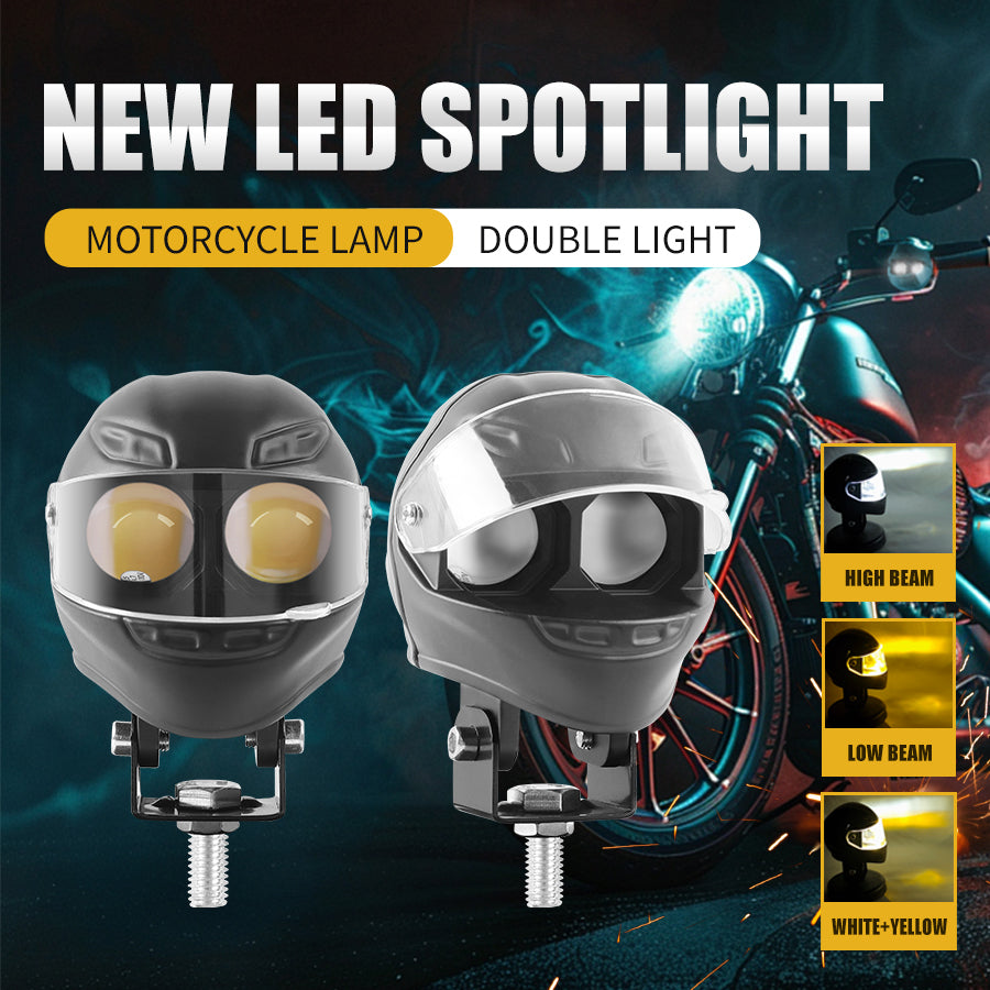 Projecteur LED Auxiliaire pour Moto et Scooter Double Couleur Blanc et Jaune Helmet Design 1Pcs - كشاف إضاءة لدراجات النارية بتصميم خوذة وإضاءة مزدوجة