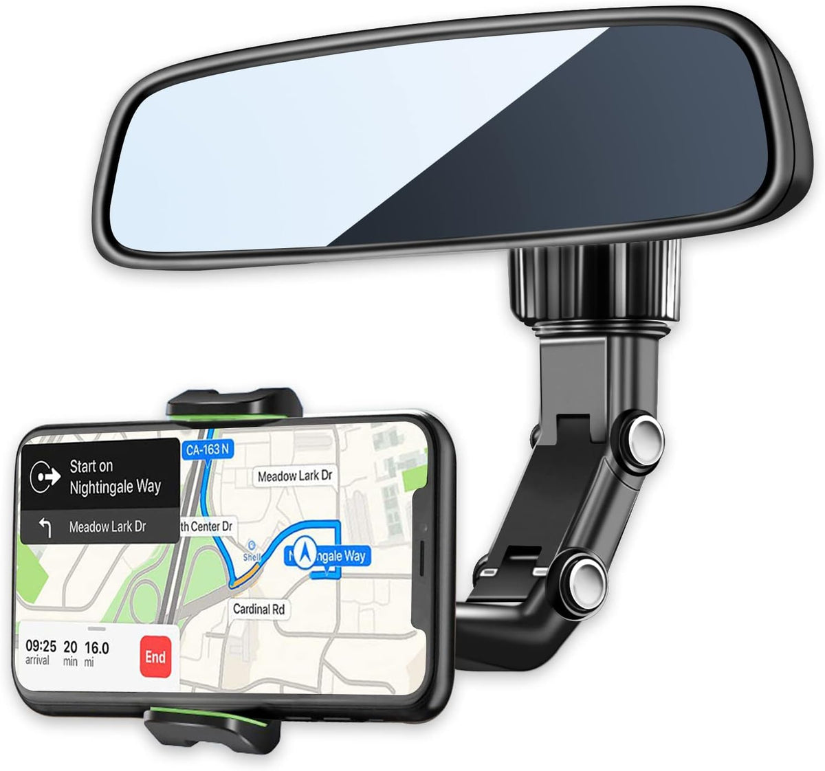 Support Téléphone Voiture pour Rétroviseur Rotation 360°, Bras Long Ajustable - حامل هاتف لمرآة الرؤية الخلفية للسيارة مع دوران 360° وذراع قابل للتعديل