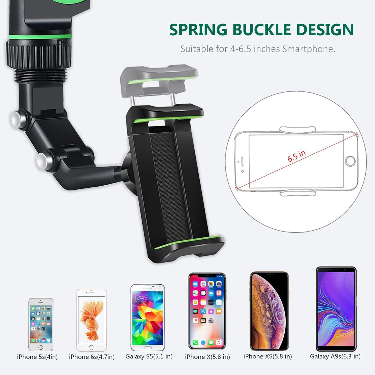 Support Téléphone Voiture pour Rétroviseur Rotation 360°, Bras Long Ajustable - حامل هاتف لمرآة الرؤية الخلفية للسيارة مع دوران 360° وذراع قابل للتعديل