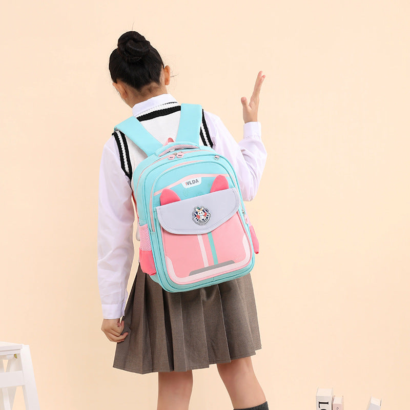 Sac à Dos Scolaire Enfant Design Oreilles Ergonomique Tissu Imperméable pour Primaire Bleu et Rose SACKDS30BRS - حقيبة ظهر مدرسية للأطفال