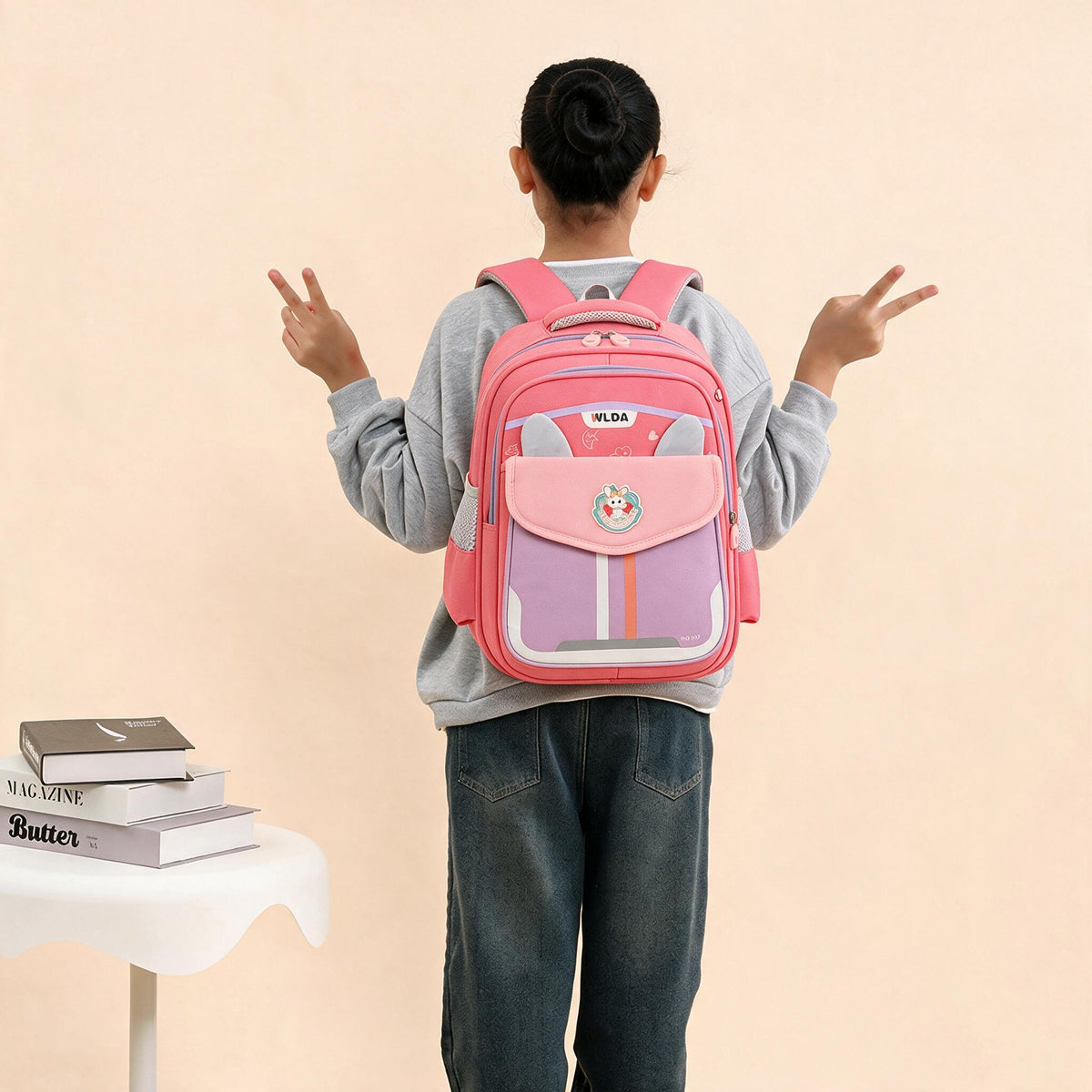 Sac à Dos Scolaire Enfant Design Oreilles Ergonomique Tissu Imperméable pour Primaire Rose SACKDS30RS - حقيبة ظهر مدرسية للأطفال