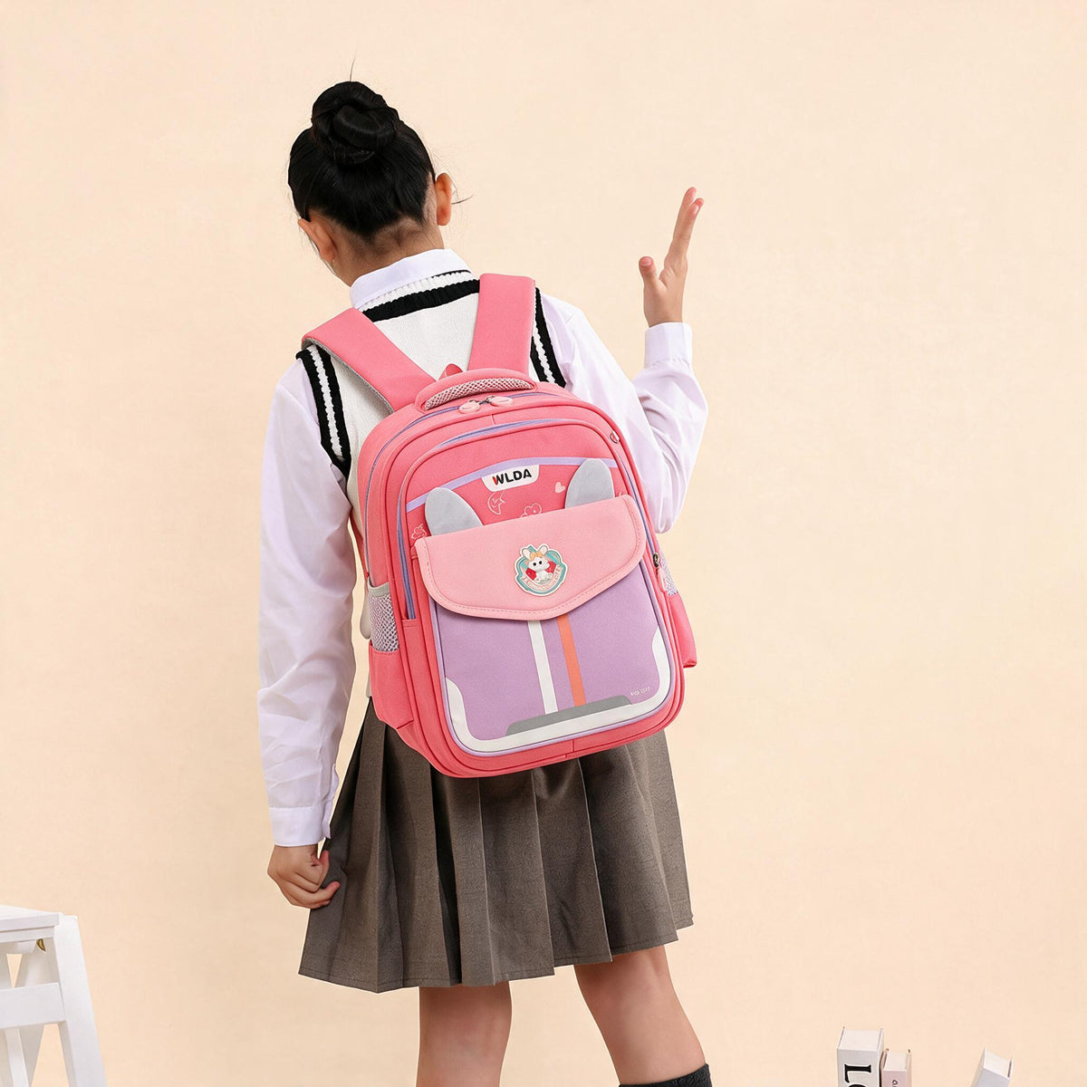 Sac à Dos Scolaire Enfant Design Oreilles Ergonomique Tissu Imperméable pour Primaire Rose SACKDS30RS - حقيبة ظهر مدرسية للأطفال