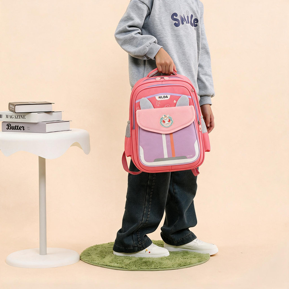 Sac à Dos Scolaire Enfant Design Oreilles Ergonomique Tissu Imperméable pour Primaire Rose SACKDS30RS - حقيبة ظهر مدرسية للأطفال