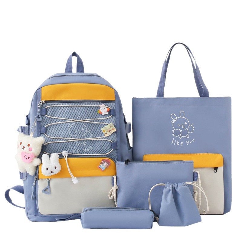 Sac à Dos Multifonctionnel Kawaii Grand Volume Imperméable et Résistant 5Pcs Bleu SACKDS33BL - حقيبة ظهر بعدة قطع بتصميم كاوايي