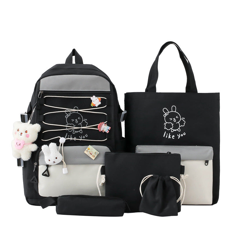 Sac à Dos Multifonctionnel Kawaii Grand Volume Imperméable et Résistant 5Pcs Noir SACKDS33N - حقيبة ظهر بعدة قطع بتصميم كاوايي