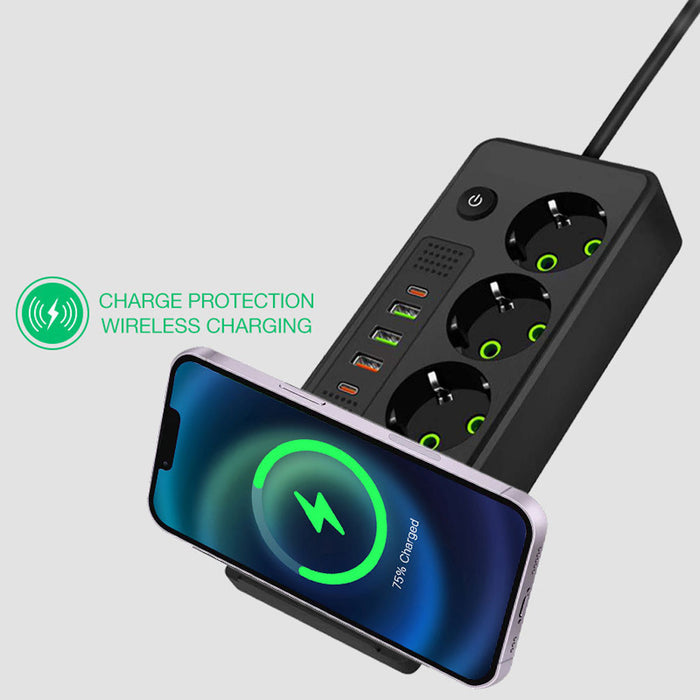 Multiprise 3 SOCKET 2500W avec USB, Type-C et chargement sans fil – مقبس طاقة وشاحن لاسلكي